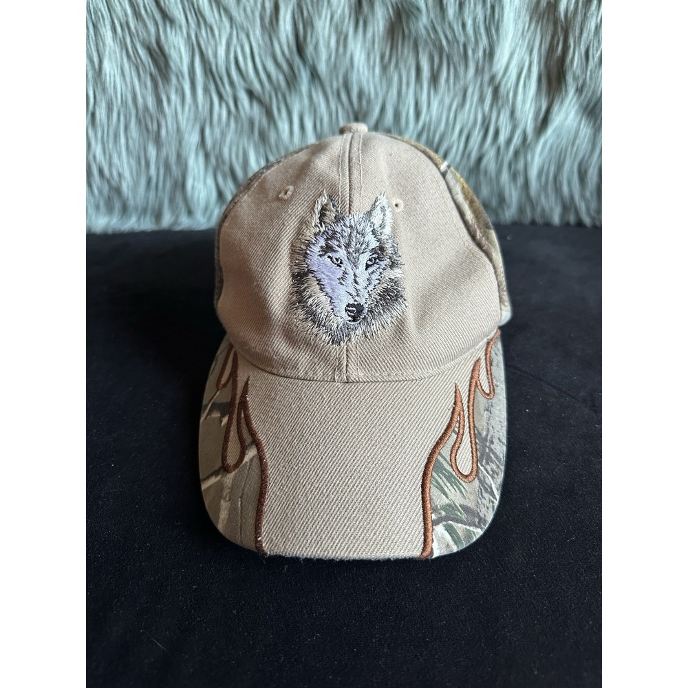 Wolf‎ Hunting Baseball Cap Hat With Flames O/S Adjustable Embroidered Dad CLEAN